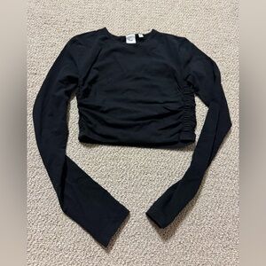TNA Black Ruched Long Sleeve Crop Top